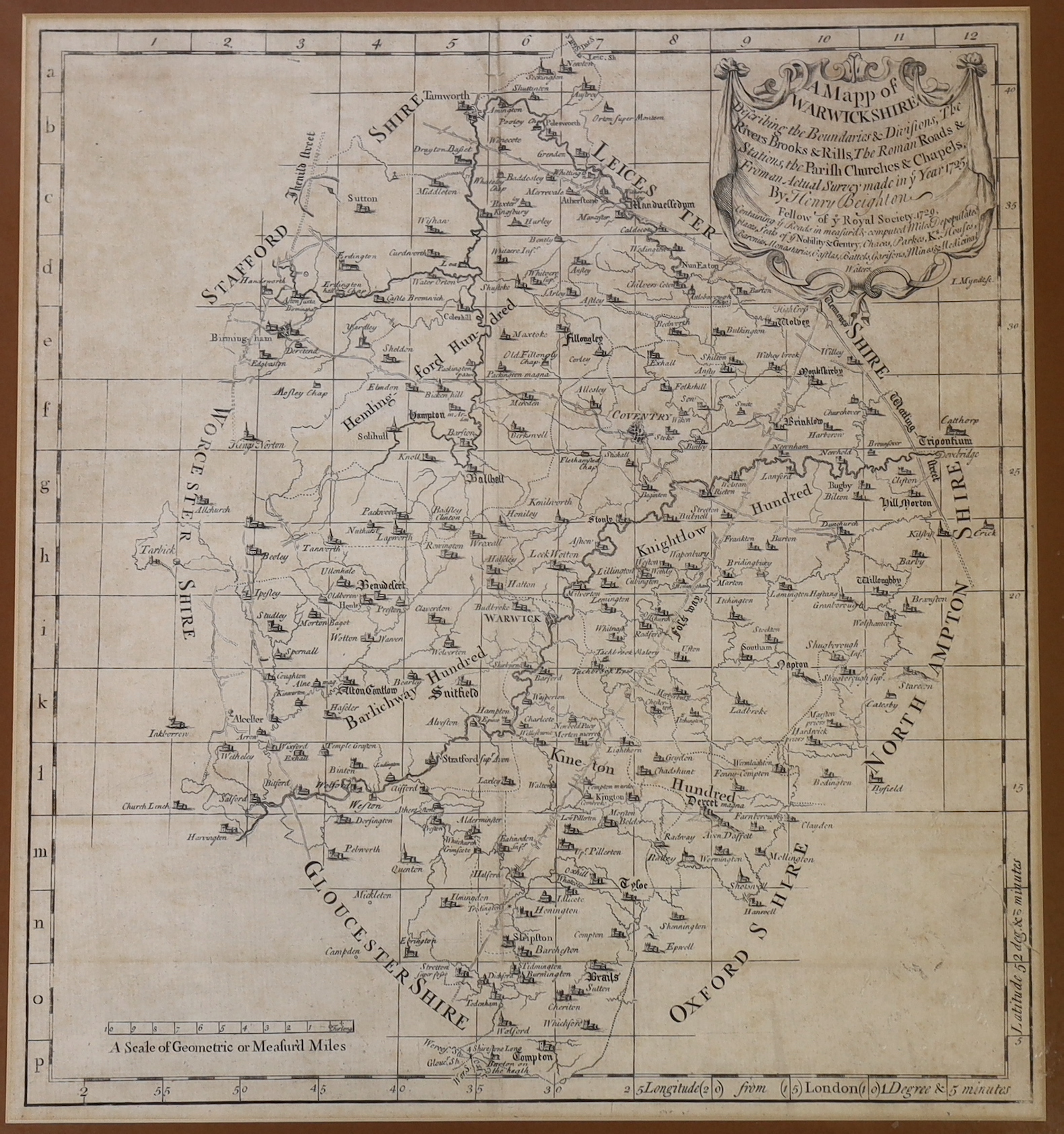 Henry Beighton (c.1687 – 1743), engraving, Map of Warwickshire together with a later reproduction of a 16th century example, largest 42 x 38cm